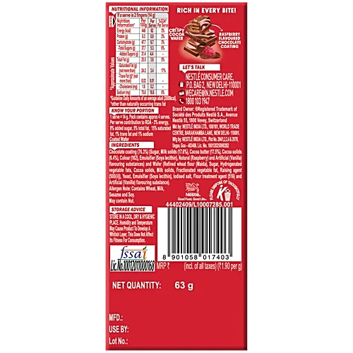 Nestle KitKat Raspberry Chocolate Coated Wafer, 63 g
