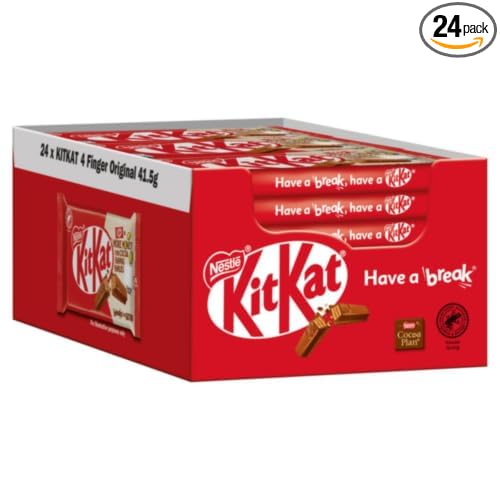 Nestles Kit kats MIlk Chocolate Bars, 4 Finger Original, Each 41.5g Individuall 24 Count Box,