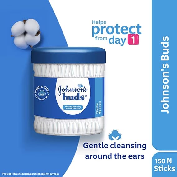 Johnson & Johnson Buds Gentle, 150 Swabs (White, 75 Count)