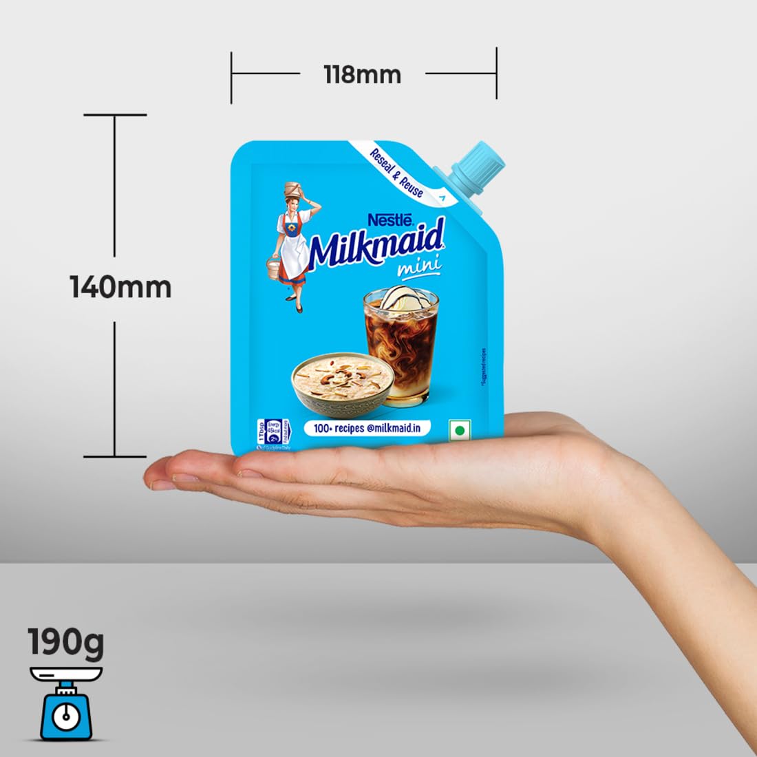 Milkmaid Nestle Mini Sweetened Liquid Condensed Milk, 190 G, Doy Pack