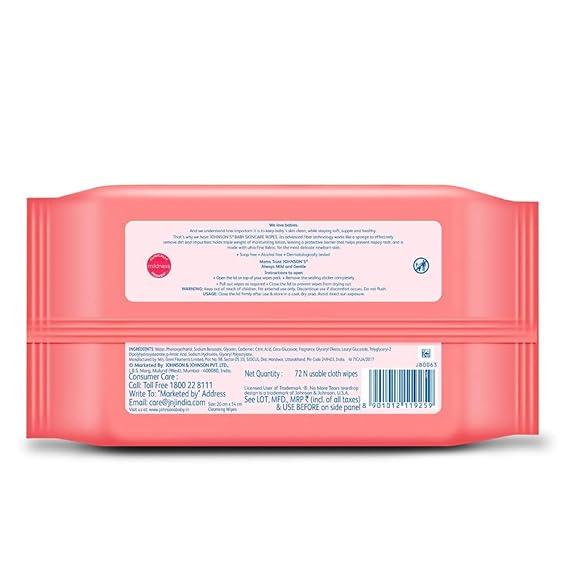 Johnson's Baby Wet Wipes | 60 Wipes | Alcohol & Soap Free | Prevents Rashes & Redness | with 3X Moisturising Lotion | As Mild as Pure Water | Enriched with Glycerin |