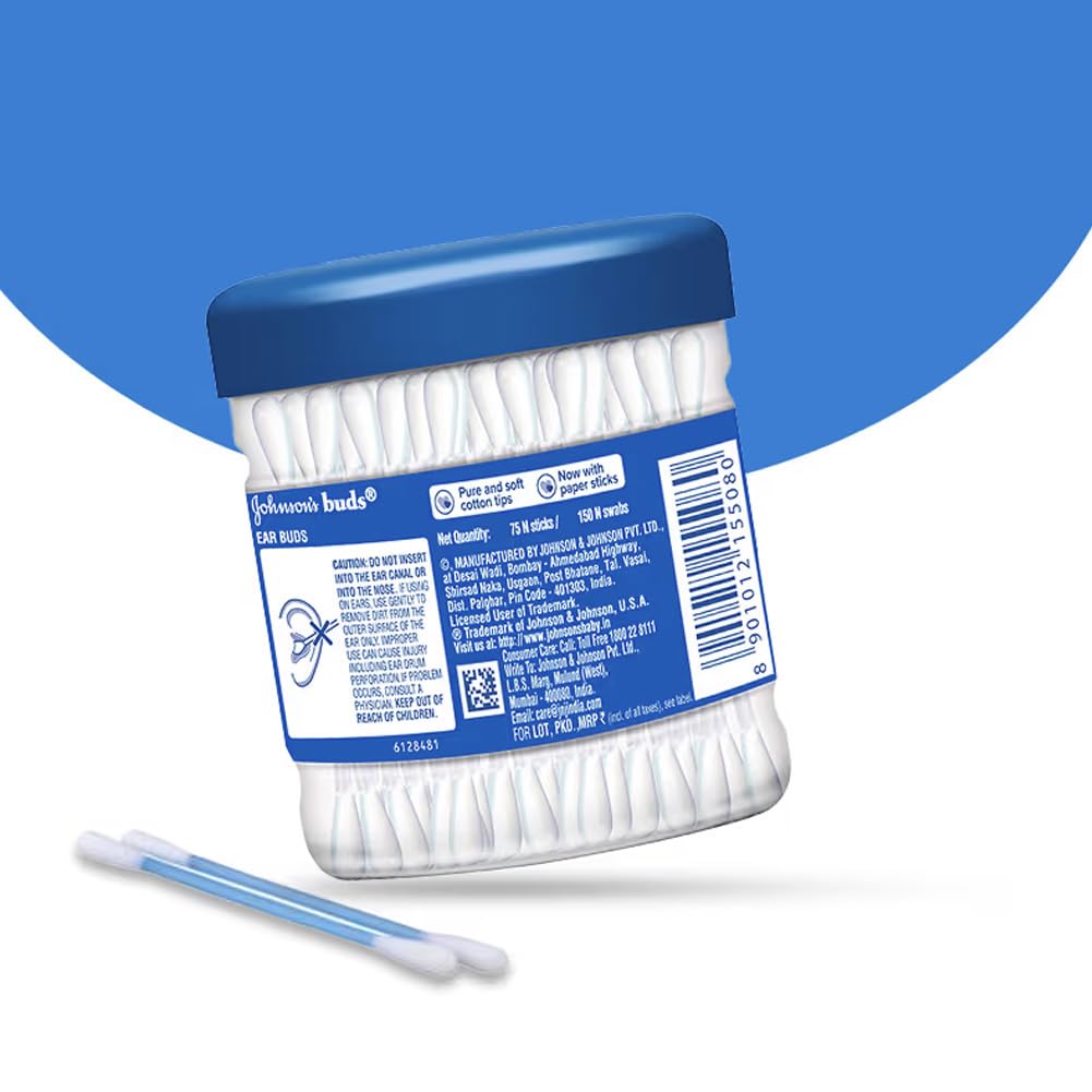 Johnson & Johnson Buds Gentle, 150 Swabs (White, 75 Count)