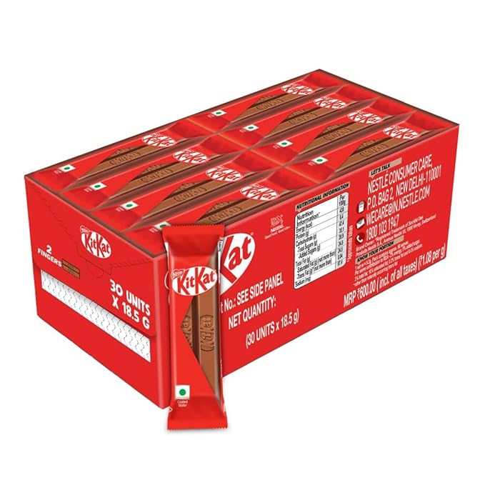 KIT KAT 2 Finger Choco Coated Wafer Bar 19g, Pack Of 30 Units, Box (Product Weight May Vary Upwards),570g