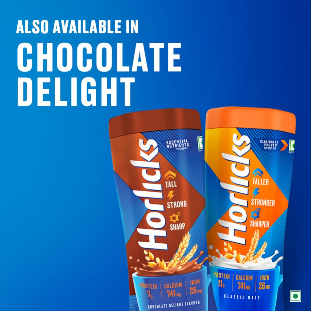 Horlicks Nutrition Drink Jar - 500 g - Classic Malt - Clinically Proven to make kids Taller, Stronger, Sharper
