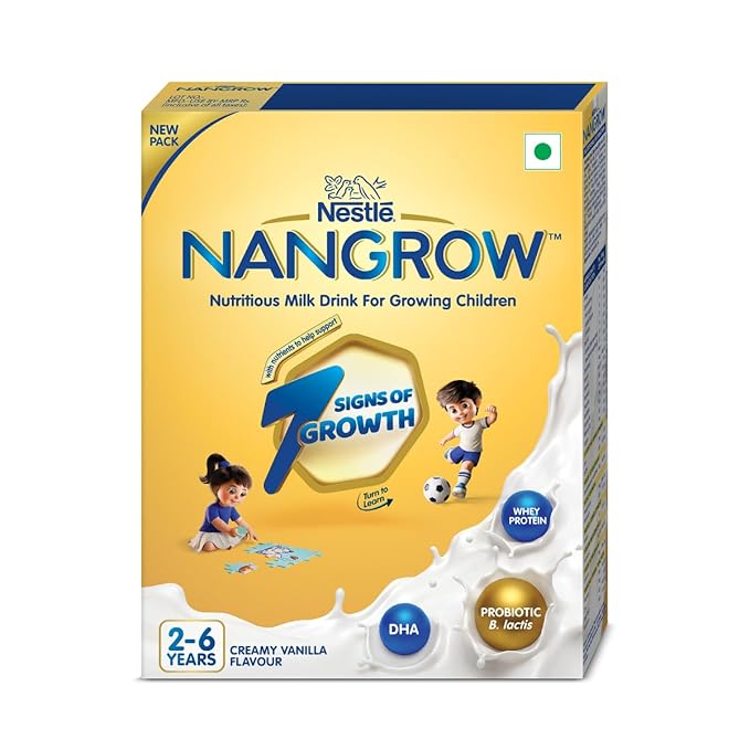 Nangrow Nutritious Milk Drink Powder For Growing Children Toddler Aged 2-6 Years | Contains DHA | Rich In Protein & Vital Nutrients | Creamy Vanilla Flavor, 400g, BIB Pack ( Package May Vary )