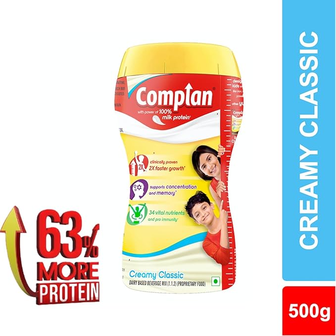 Complan Nutrition Drink Powder for Children, Creamy Classic Flavour, 500 g Jar