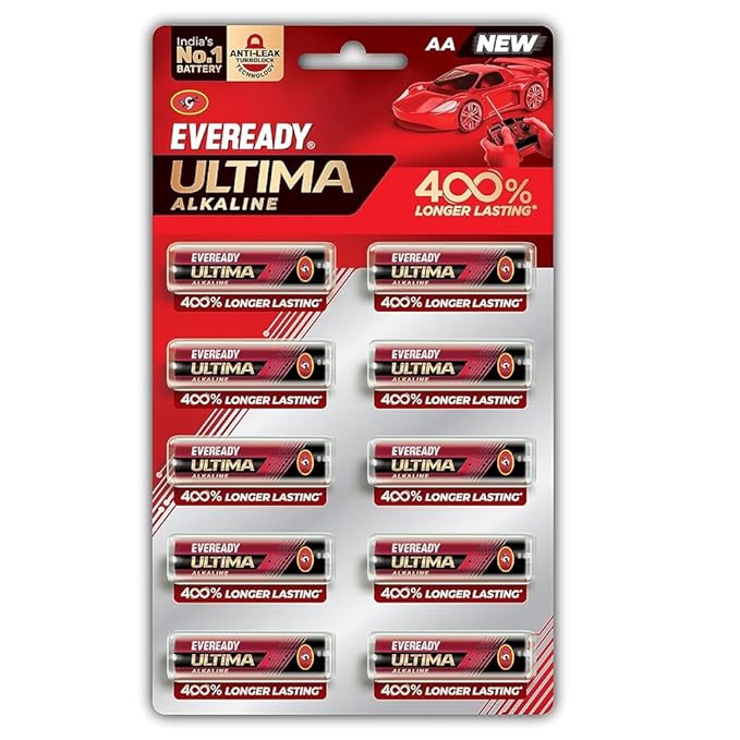 Eveready Ultima Alkaline AA Battery, 400% Longer Lasting, Anti-Leak Turbolock Technology, Eco-Friendly Batteries for High-Drain Devices Household Devices & Toys,