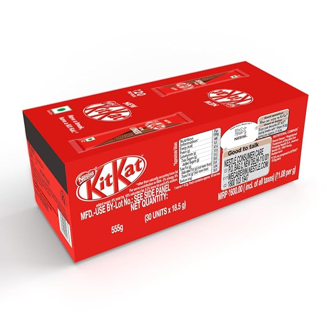KIT KAT 2 Finger Choco Coated Wafer Bar 19g, Pack Of 30 Units, Box (Product Weight May Vary Upwards),570g