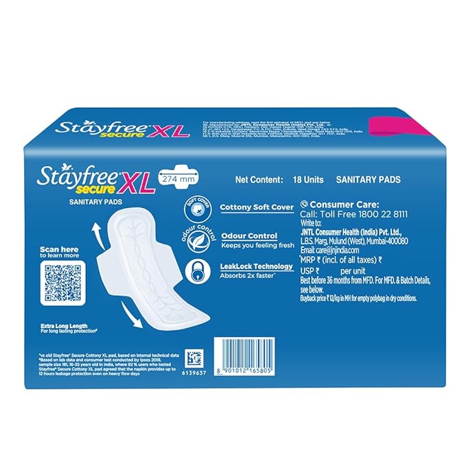 Stayfree Secure XL Cottony Comfort Sanitary napkins (18 unit )