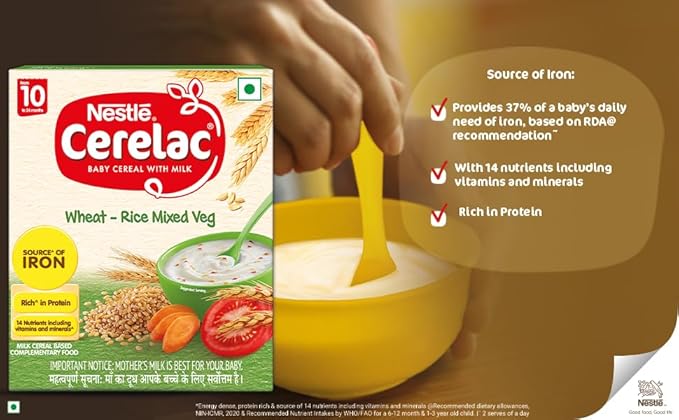 Nestle Cerelac Baby Cereal with Milk Wheat Rice Mixed Veg (From 10 to 12 Months) Powder, 300 g Refill Pack