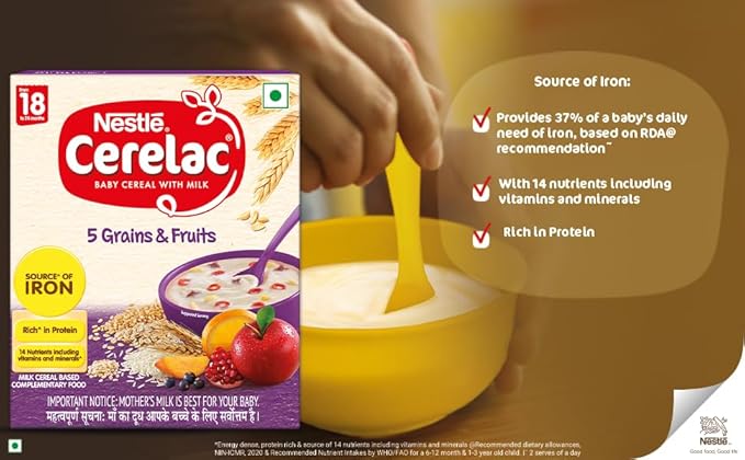Nestle Cerelac Baby Cereal with Milk Wheat 5 Grains & Fruits Powder, 300 g Refill Pack