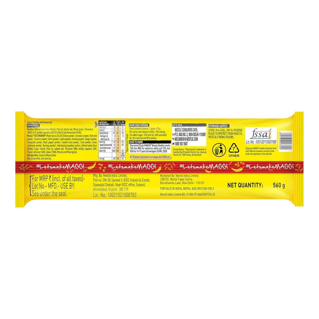MAGGI 2-Minute Instant Noodles, Masala Noodles With Goodness Of Iron, Made With Choicest Quality Spices, Favourite Masala Taste, 560g Pouch