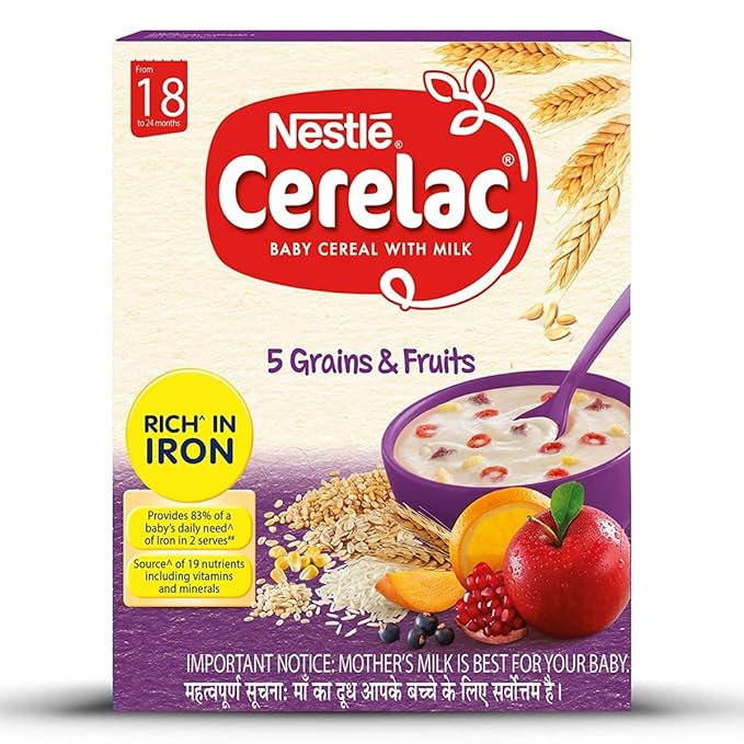 Nestle Cerelac Baby Cereal with Milk Wheat 5 Grains & Fruits Powder, 300 g Refill Pack