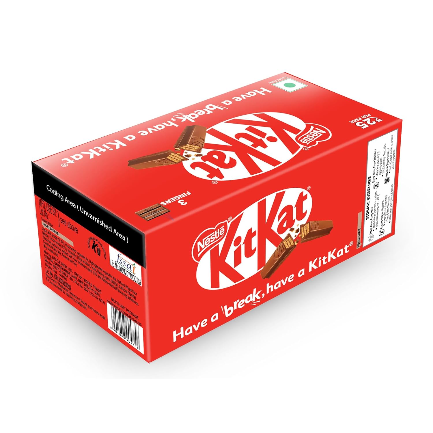 KIT KAT 3 Fingers, Choco Coated Wafer Bar, (28 x 28.5g), 798g, Box