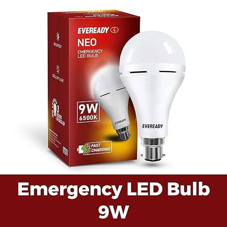 Eveready 9W Emergency Inverter LED Bulb, Cool Day Light (6500K), Rechargeable Bulb with 3 Hours Backup, Ideal for Powercuts, Energy Efficient, B22 Base,