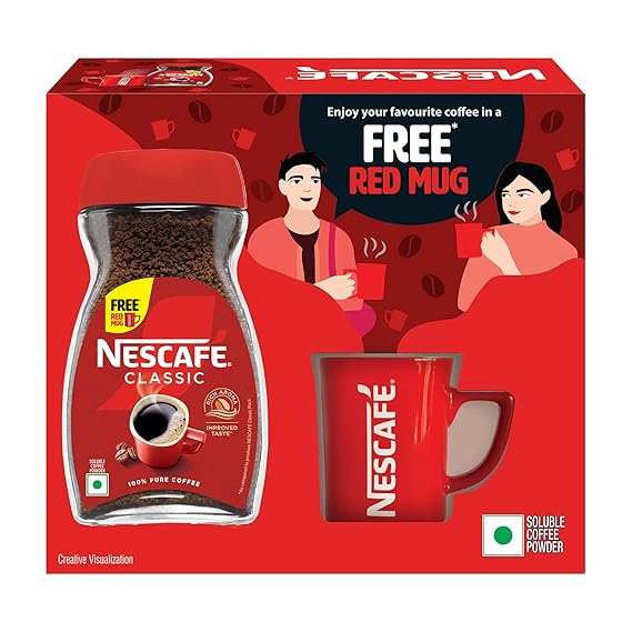 Nescafe Classic Instant Coffee Powder | Great start to your morning | 100% Pure Coffee | Free Red Mug | 180g, Box