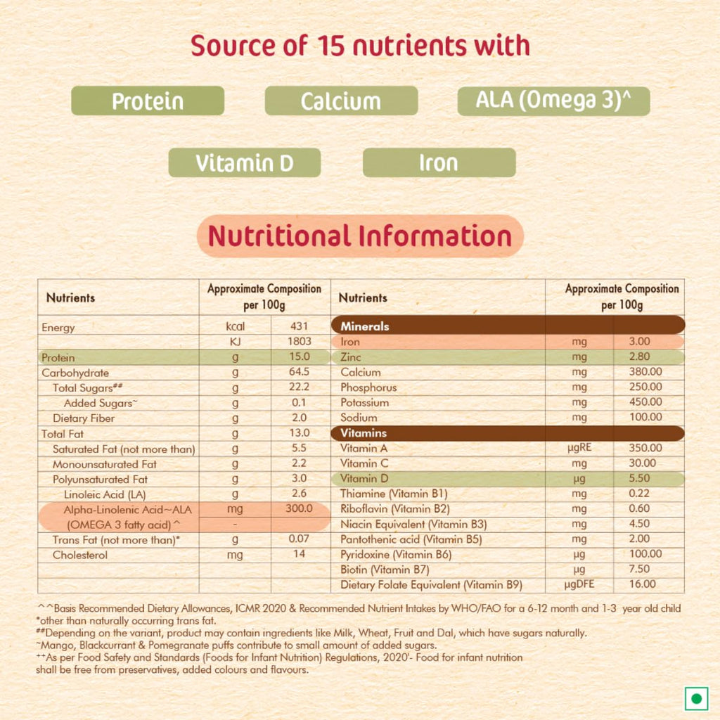 CERELAC Baby Food Cereal | No Refined Sugar | No Preservatives | 5 Grains & Fruits for 18 to 24 Months Baby | Omega 3 Iron Protein Calcium Vitamin D for Babies | Instant Cereal | 300g