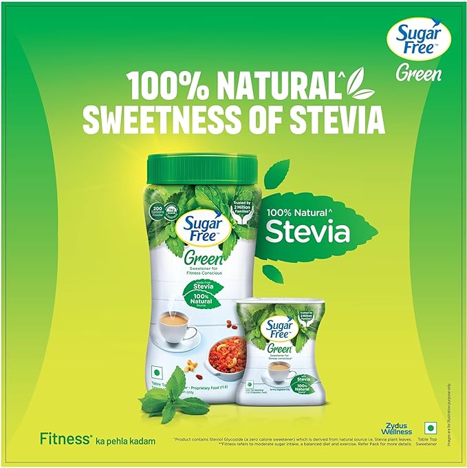 Sugar Free Green Stevia Jar, 40 g | 100% Plant-based Natural Sweetener 100% Natural Stevia leaves| Sweet like Sugar but with zero calories|