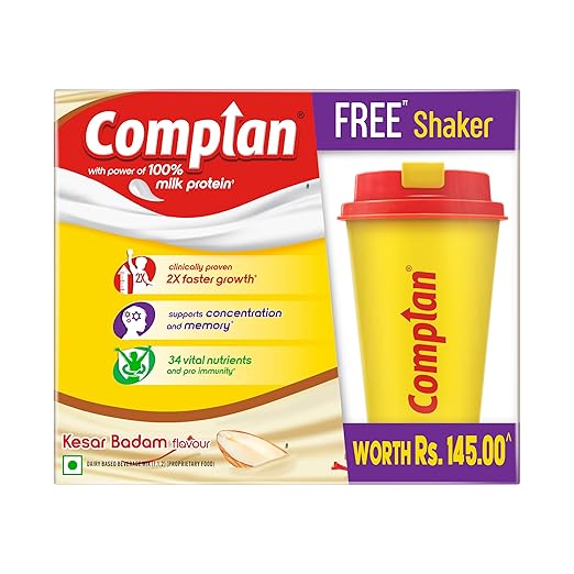 Complan Nutrition Drink Powder for Children, Kesar Badam Flavour, 500 g Jar  + Free Shaker