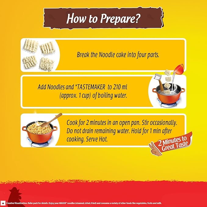 MAGGI 2-Minute Chicken Noodles, Instant Noodles With Great Taste & Aroma, Protein In Every Serve, Ready To Cook Noodles Pack, 71Gram, Small