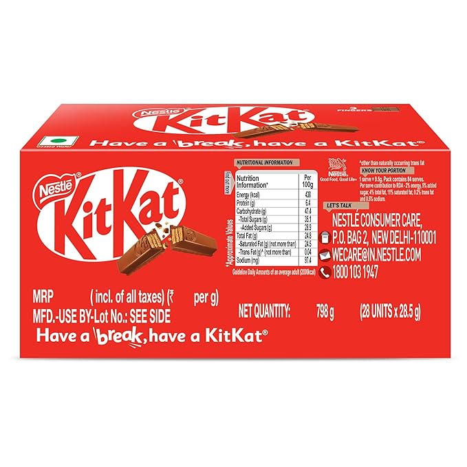 KIT KAT 3 Fingers, Choco Coated Wafer Bar, (28 x 28.5g), 798g, Box