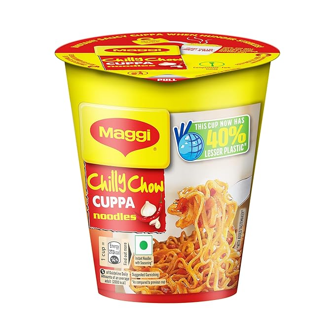 MAGGI Instant Cuppa Noodles, Chilly Chow | Slurpy Saucy Taste With Extra Veggies, Vegetarian, 70 Gm