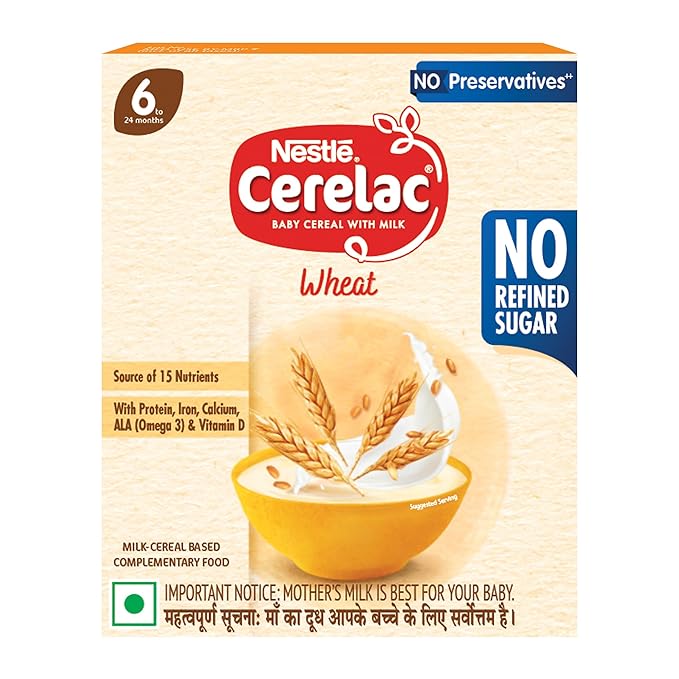 CERELAC Baby Food Cereal | No Refined Sugar | No Preservatives | Wheat for 6 to 24 Months Baby | Omega 3 Iron Protein Calcium Vitamin D for Babies | Instant Cereal | 300g
