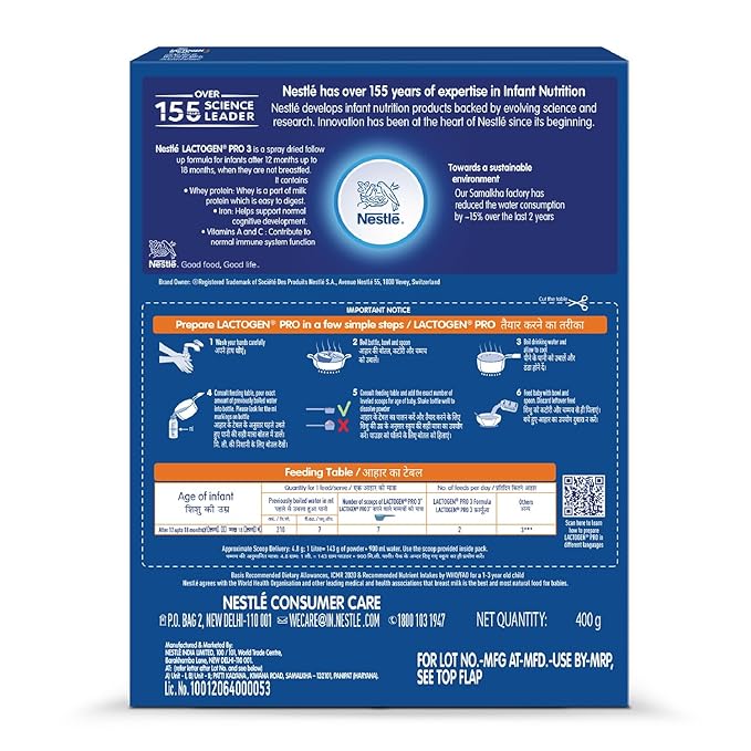 Lactogen Pro 3, Follow-Up Formula With Iron, Whey Protein And Vitamins, After 12 Months Up To 18 Months, Bag-In-Box Pack, 400g