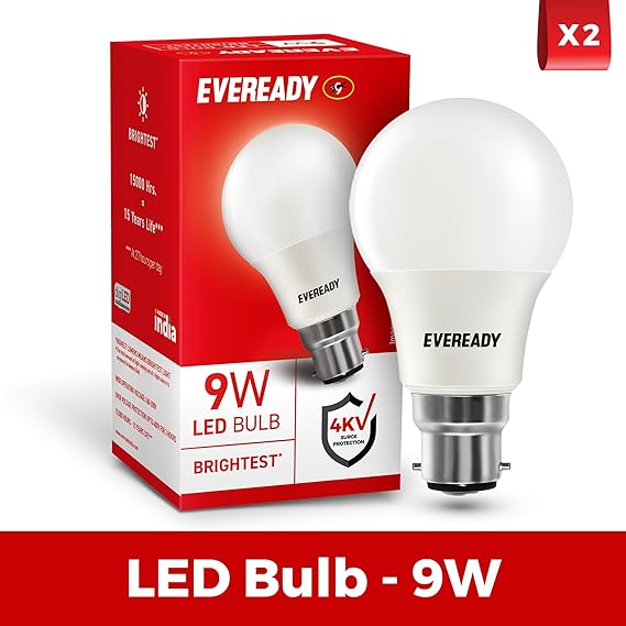 Eveready 9W LED Bulb, Cool Day Light (6500K), B22 Base, Energy-Efficient, 4kV Surge Protection, Long-Lasting Durability