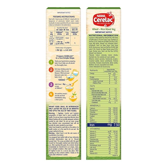 Nestle Cerelac Baby Cereal with Milk Wheat Rice Mixed Veg (From 10 to 12 Months) Powder, 300 g Refill Pack