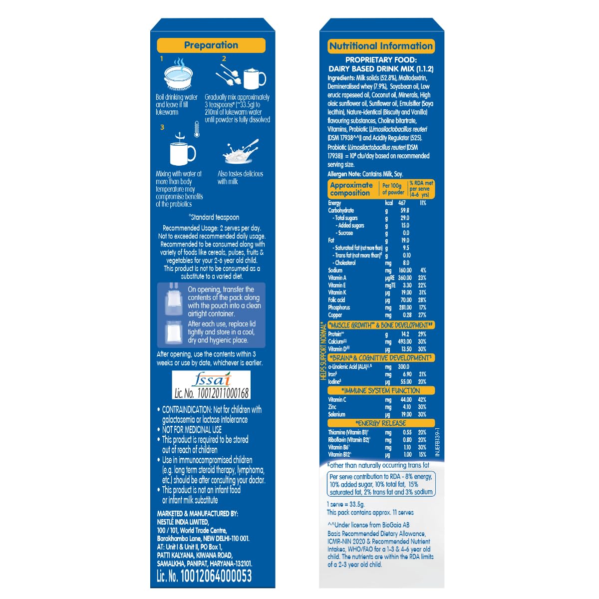 Nestle LACTOGROW Nutritious Milk Drink Powder | Biscuity Vanilla Flavour (2 - 6 Years), 400g, Bag-In-Box Pack