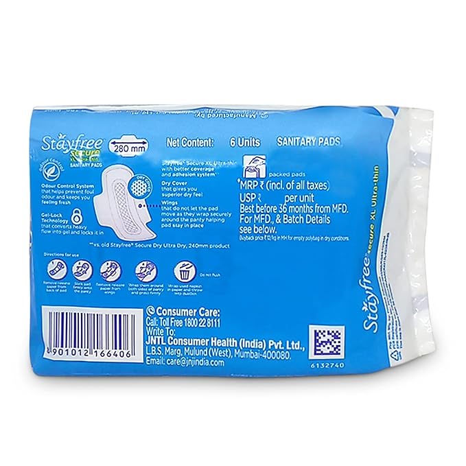 Stayfree Secure Xl Ultra Thin Sanitary Napkins With Wings Pack of 6