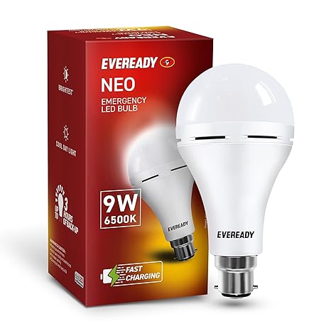 Eveready 9W Emergency Inverter LED Bulb, Cool Day Light (6500K), Rechargeable Bulb with 3 Hours Backup, Ideal for Powercuts, Energy Efficient, B22 Base,