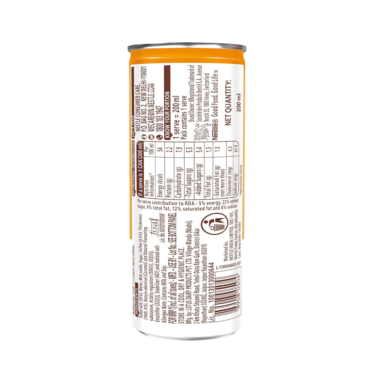 Nescafe Café Style Liquid Cold Coffee Can, Caramel Latte, 200Ml
