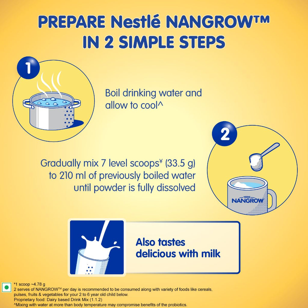 Nangrow Nutritious Milk Drink Powder For Growing Children Toddler Aged 2-6 Years | Contains DHA | Rich In Protein & Vital Nutrients | Creamy Vanilla Flavor, 400g, BIB Pack ( Package May Vary )