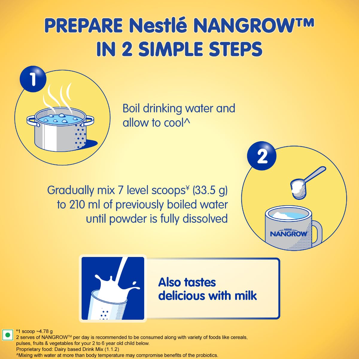 Nangrow Nutritious Milk Drink Powder For Growing Children Toddler Aged 2-6 Years | Contains DHA | Rich In Protein & Vital Nutrients | Creamy Vanilla Flavor, 400g, BIB Pack ( Package May Vary )