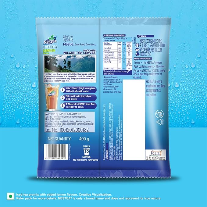 Nestea Powder Instant Iced Tea | Refreshingly Good Taste | Lemon Flavour Made with Nilgiri Tea Leaves | Source of Vitamin C | 400g Pouch