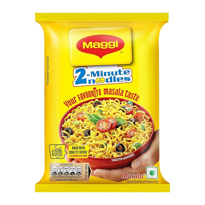 MAGGI 2-Minute Instant Noodles, Masala Noodles With Goodness Of Iron, Made With Choicest Quality Spices, Favourite Masala Taste, 70g Pouch