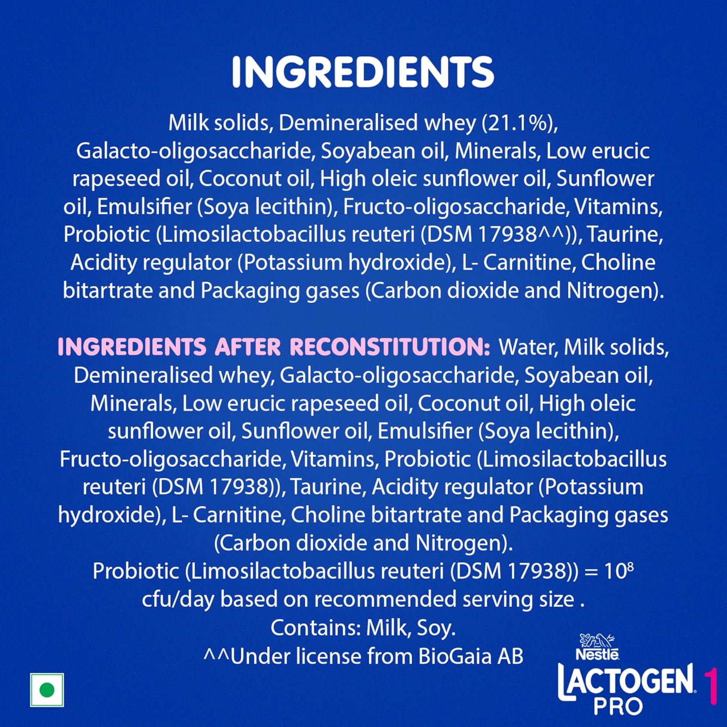 Lactogen Pro 1 Powder, Infant Formula Up To 6 Months With Probiotic And Prebiotics, Bag-In-Box Pack, 400g