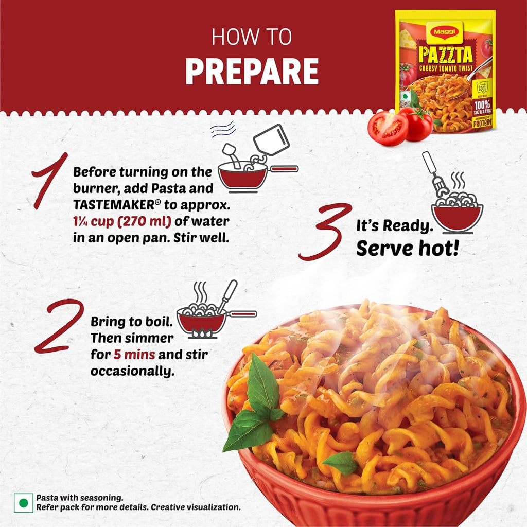 PAZZTA Maggi Instant Pasta - Cheesy Tomato Twist, 68.5 G Pouch,Vegetarian