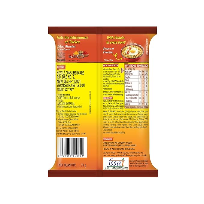 MAGGI 2-Minute Chicken Noodles, Instant Noodles With Great Taste & Aroma, Protein In Every Serve, Ready To Cook Noodles Pack, 71Gram, Small