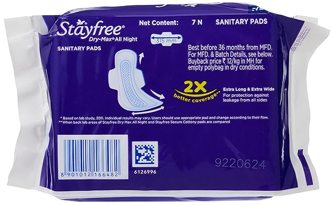 Stayfree Dry-Max All Night Ultra-Thin With Wings - XL (Pack Of 7 Pads)