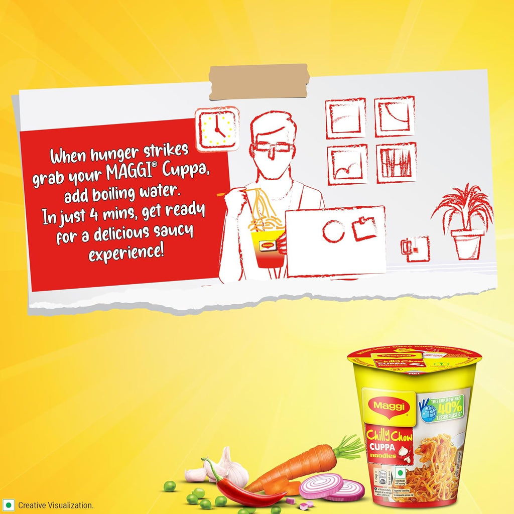 MAGGI Instant Cuppa Noodles, Chilly Chow | Slurpy Saucy Taste With Extra Veggies, Vegetarian, 70 Gm