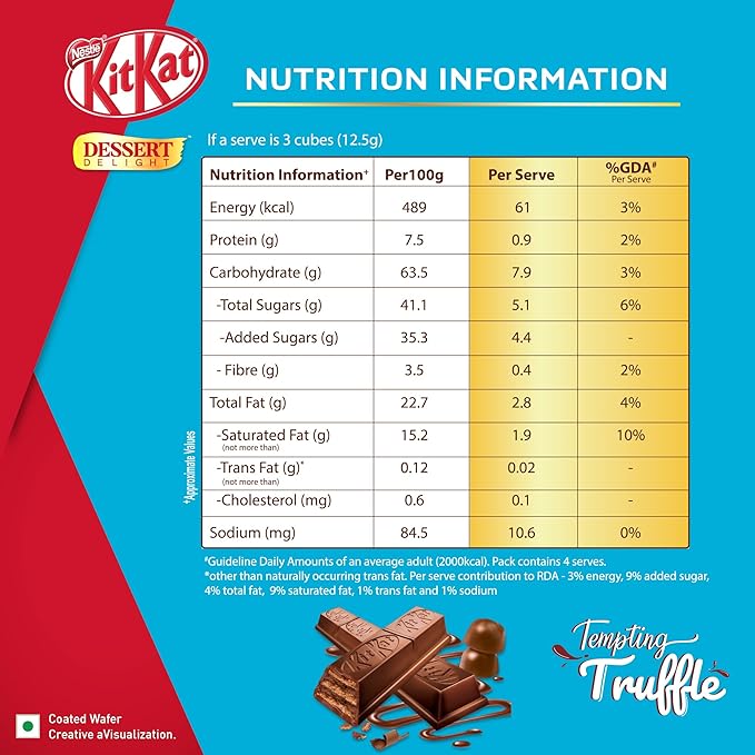 KIT KAT Nestle Kitkat Dessert Delight Tempting Truffle Wafer Coated With Milk Chocolate, 50 Grams