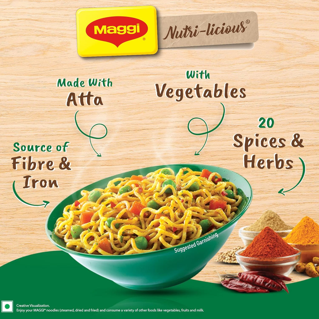 MAGGI Nutri-licious Masala Veg Atta Noodles, Instant Noodles with 20 Spices & Herbs, Source of Fibre, Protein & Iron, 290g