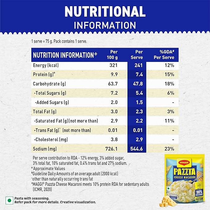 AZZTA MAGGI Instant Pasta- Cheese Macaroni, 75 G Pouch,Vegetarian
