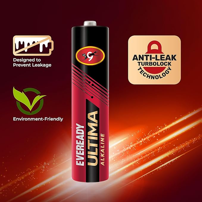 Eveready Ultima Alkaline AAA Battery, 400% Longer Lasting, Anti-Leak Turbolock Technology, Eco-Friendly Batteries for High-Drain Devices Household Devices & Toys.