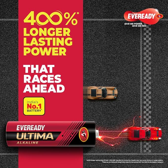 Eveready Ultima Alkaline AA Battery, 400% Longer Lasting, Anti-Leak Turbolock Technology, Eco-Friendly Batteries for High-Drain Devices Household Devices & Toys,