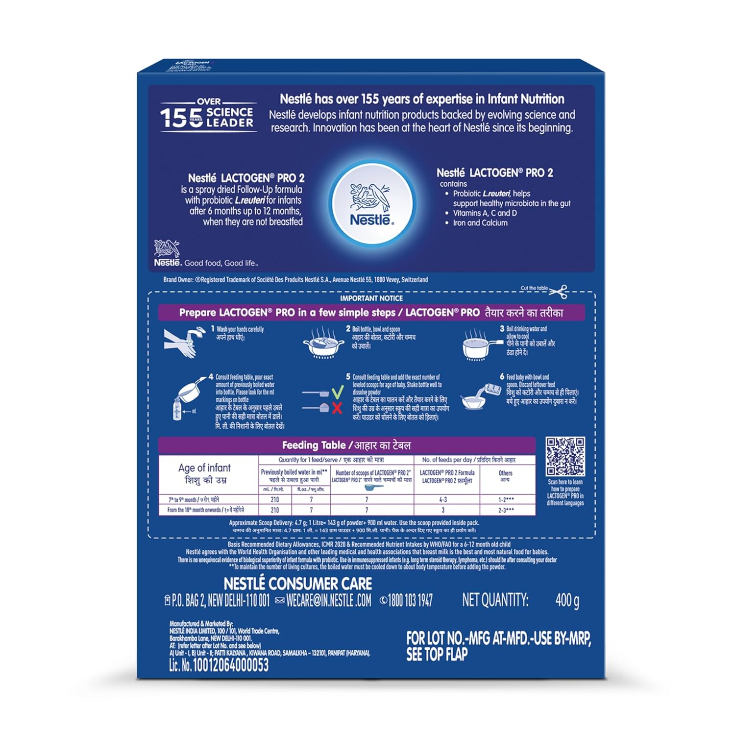 Lactogen Pro 2 Powder, Follow-Up Formula With Probiotic, After 6 Months Up To 12 Months, Bag-In-Box Pack, 400g.