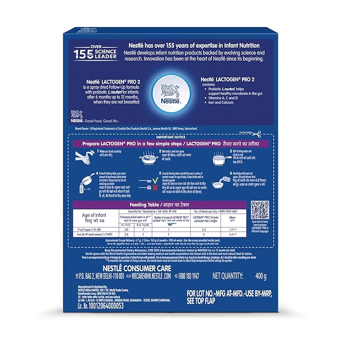 Lactogen Pro 2 Powder, Follow-Up Formula With Probiotic, After 6 Months Up To 12 Months, Bag-In-Box Pack